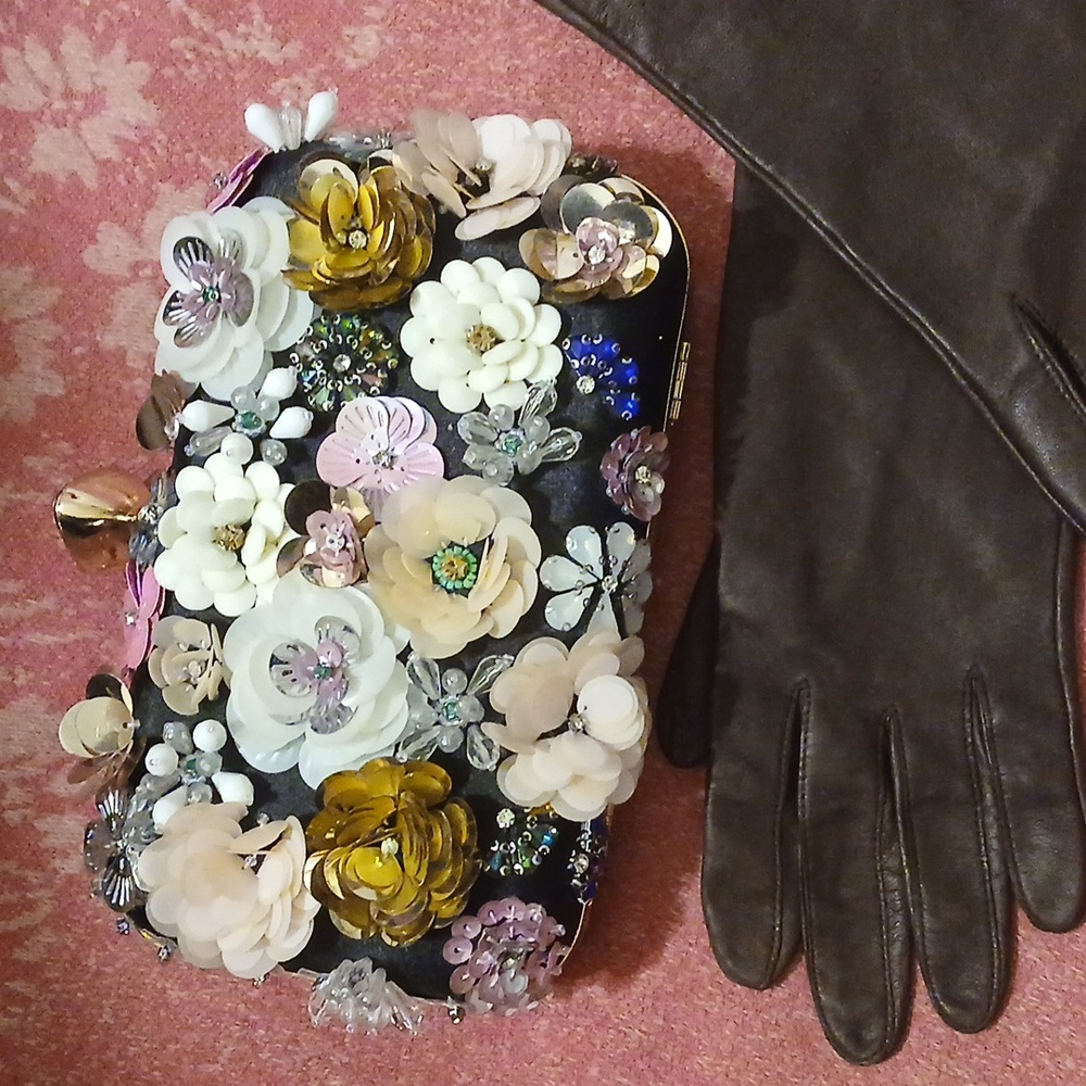 Bebe Black Floral Embellished Clutch